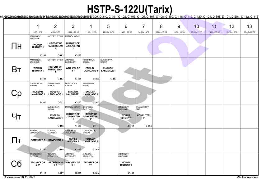 Kimyo international university course schedule overview