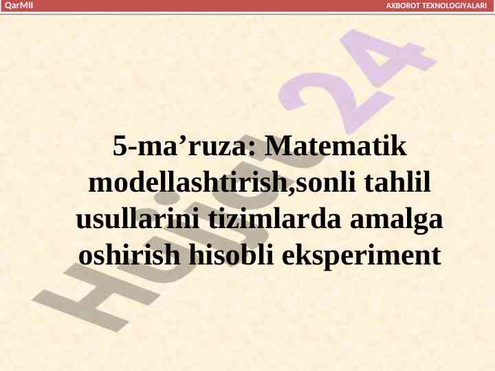 Matematik modellashtirish va matlab tizimi
