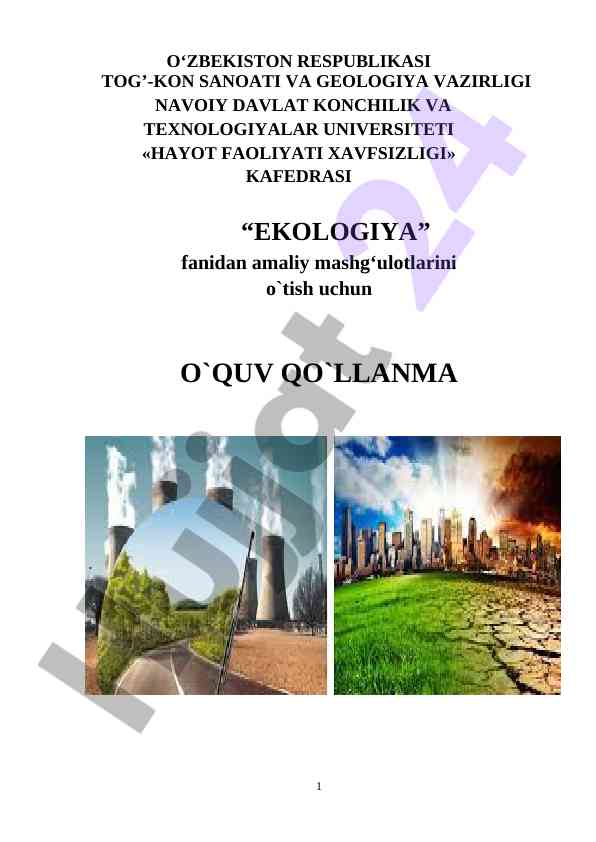 Ekologiya fanidan amaliy mashg‘ulotlar o‘quv qo‘llanmasi