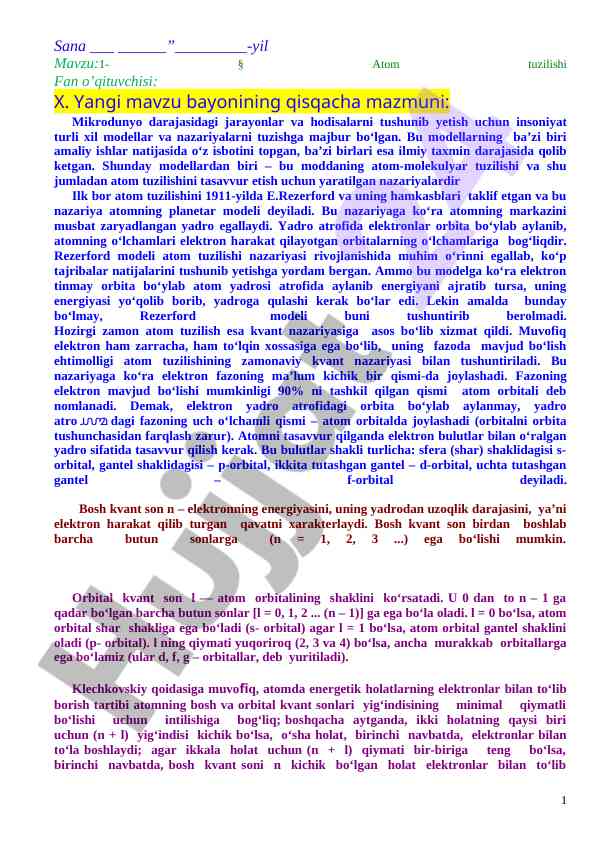 Atom tuzilishi va rezerford modeli haqida ma'lumot