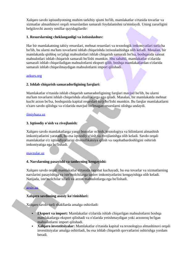 Xalqaro savdo iqtisodiyoti va resurslar almashinuvi