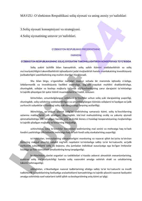 O‘zbekiston respublikasi soliq siyosati va ustuvor yo‘nalishlari