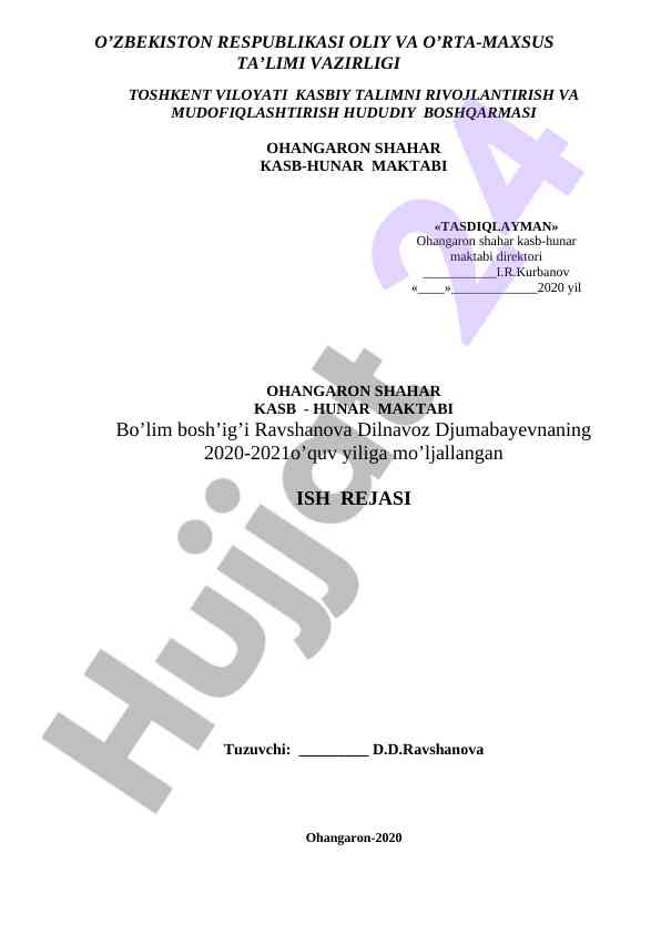 KASB-HUNAR MAKTABLARI UCHUN ISH REJASI