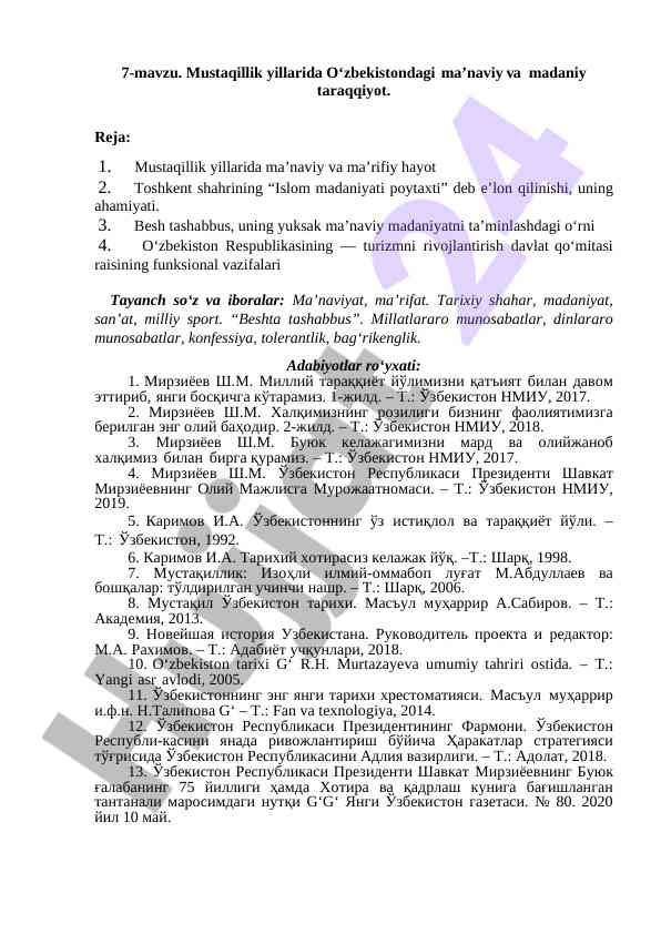 Mustaqillik yillarida o'zbekistondagi ma'naviya va madaniyat