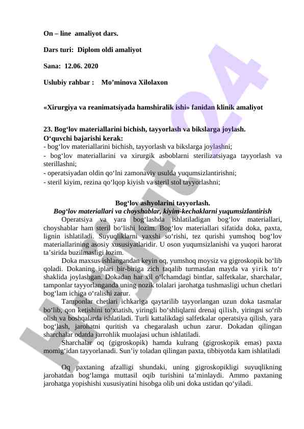 Klinik amaliyot darslari uchun uslubiy tavsiyalar