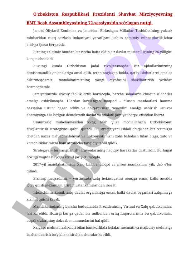 O‘zbekiston rivojlanish strategiyasi haqida
