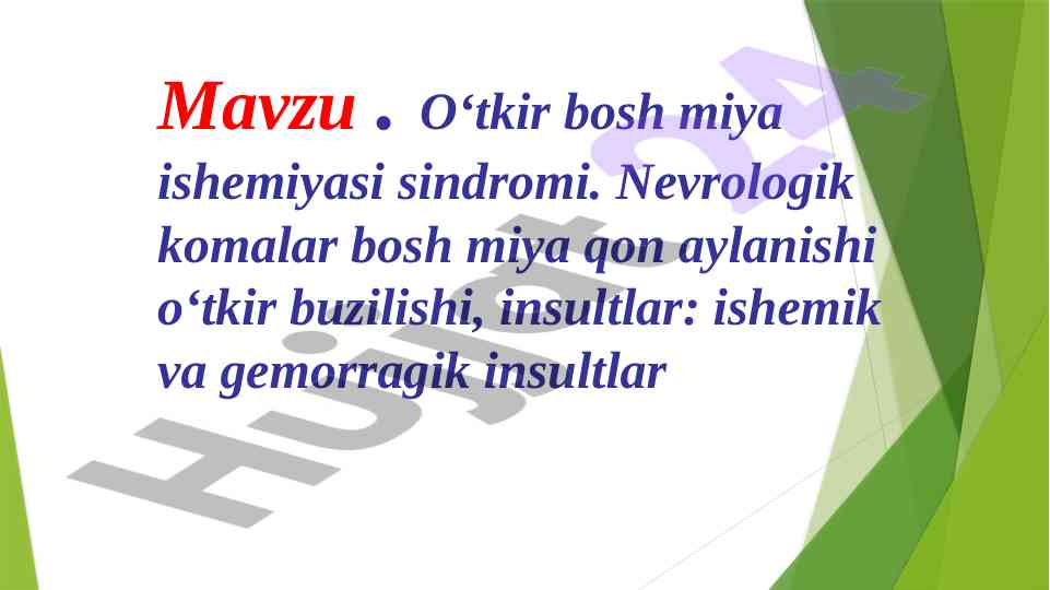 Otkir bosh miya ishemiyasi sindromi haqida ma'lumot