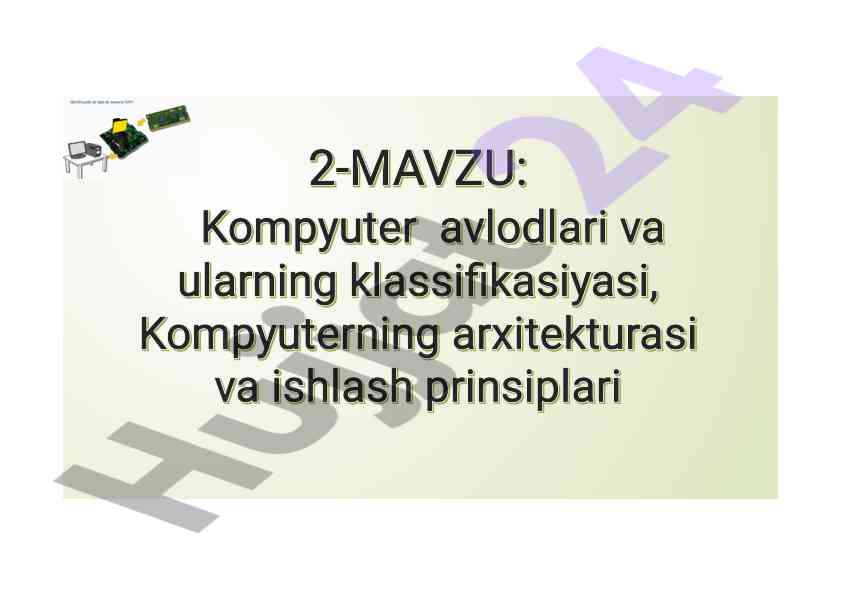 Kompyuter avlodlari va arxitektura tavsifi
