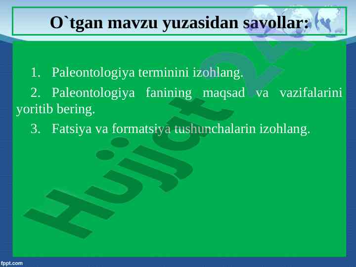 Stratigrafiya va yerning geologik rivojlanish tarixi