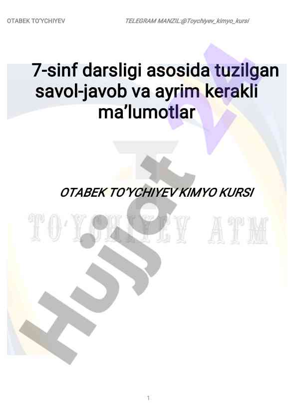 Kimyo fani mavzusi savollar va javoblar