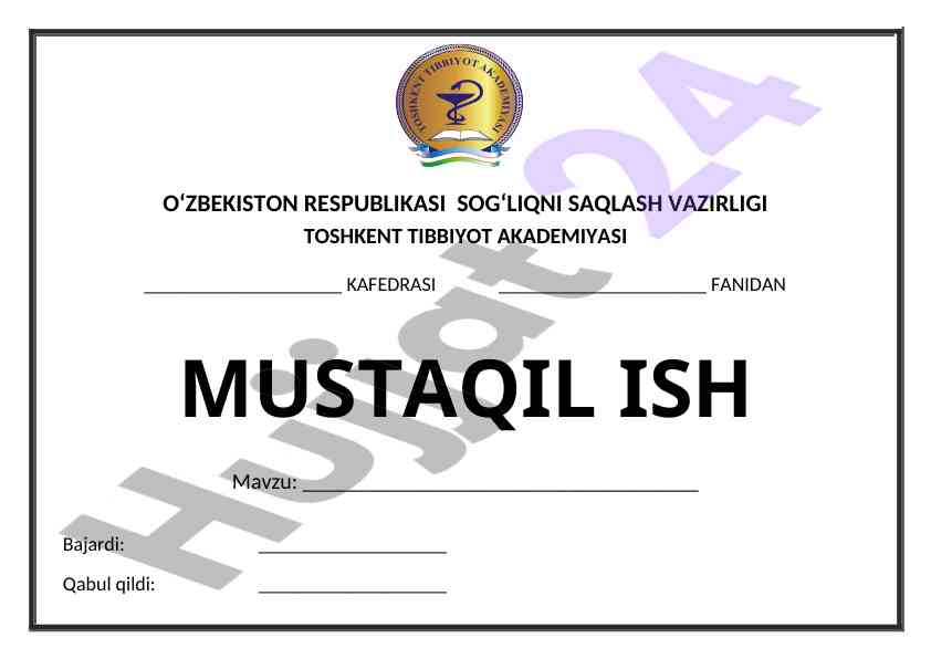 Mustaqil ish mavzulari va talablar