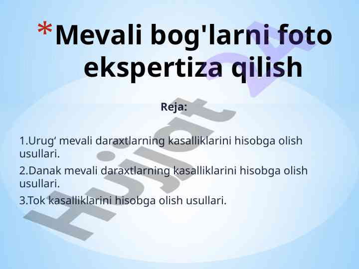 Mevali daraxtlarning kasalliklarini hisobga olish