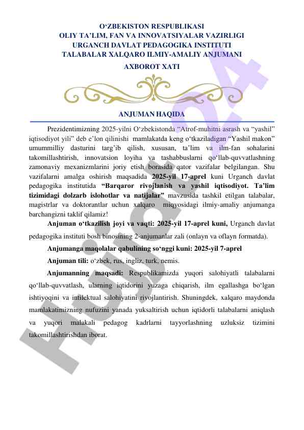 Barqaror rivojlanish va yashil iqtisodiyot anjumani