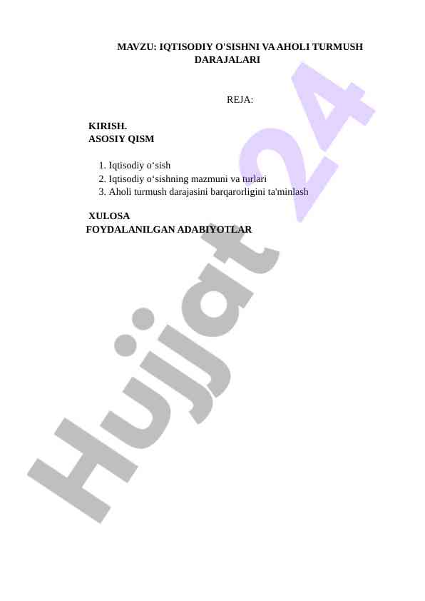 Iqtisodiy o'sishni va aholi turmush darajalari