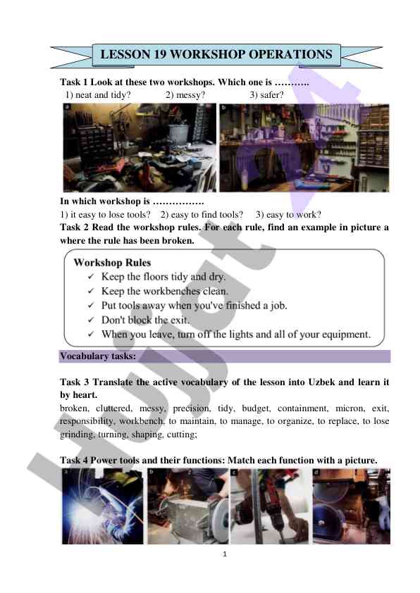 Workshop operations and management activities