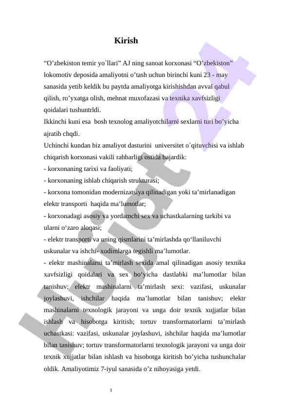 Amaliyot dasturi: elektr transporti ta'miri