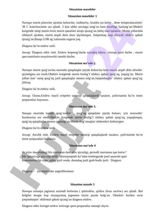 O'tkir rinit va ozena diagnostikasi va davolash