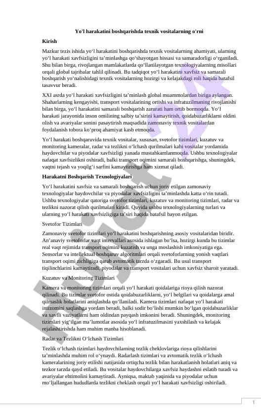 Yo'l harakatini boshqarishda texnik vositalarning o'rni