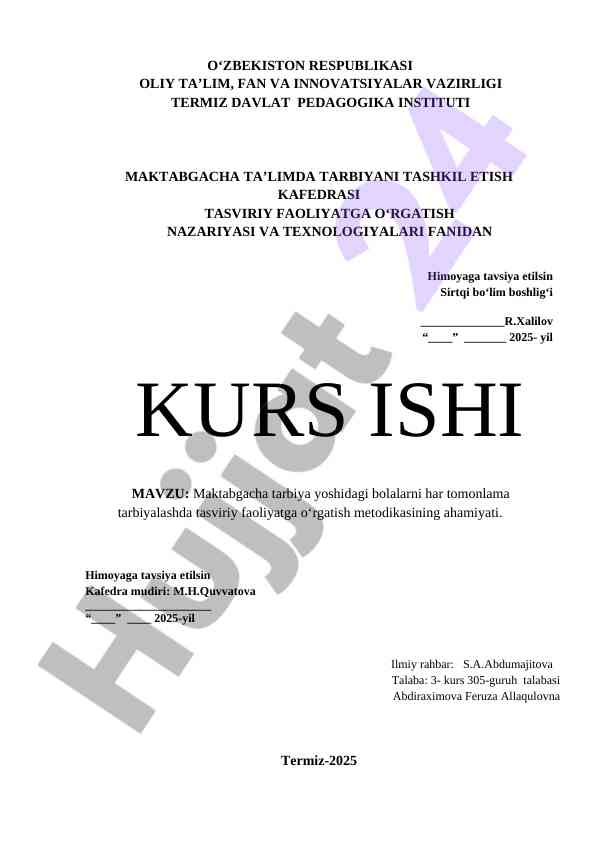 Maktabgacha tarbiya yoshidagi bolalarni tarbiyalash