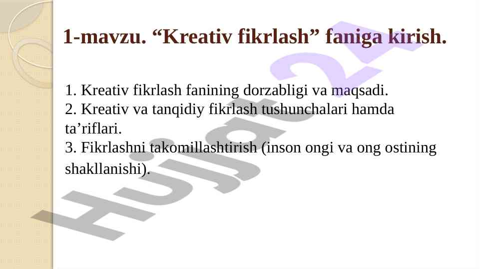 Kreativ fikrlash fani bilan tanishtirish