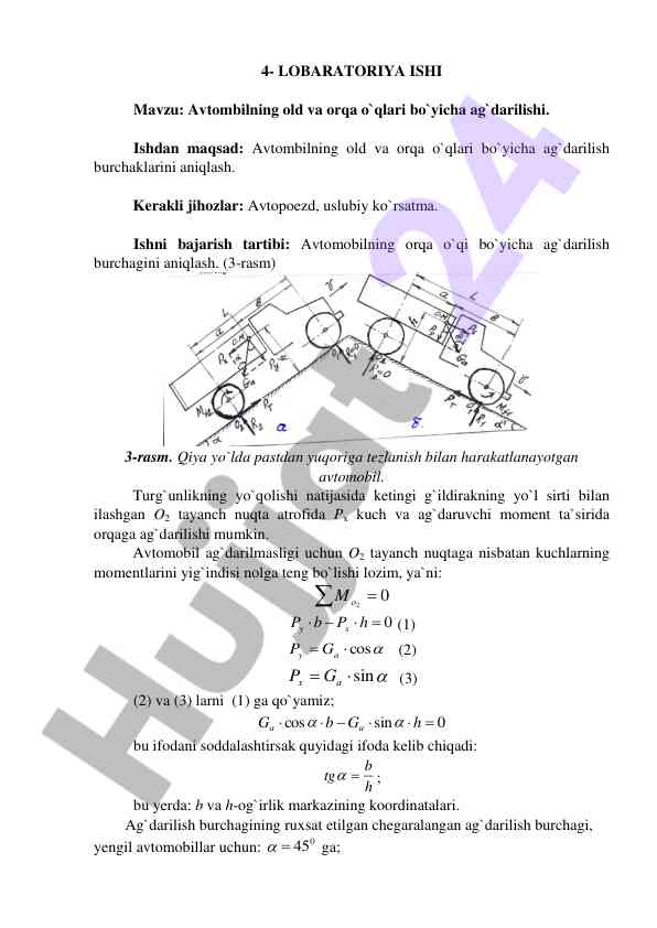 Avtombilning oqlari bo'yicha ag'darilish burchaklari