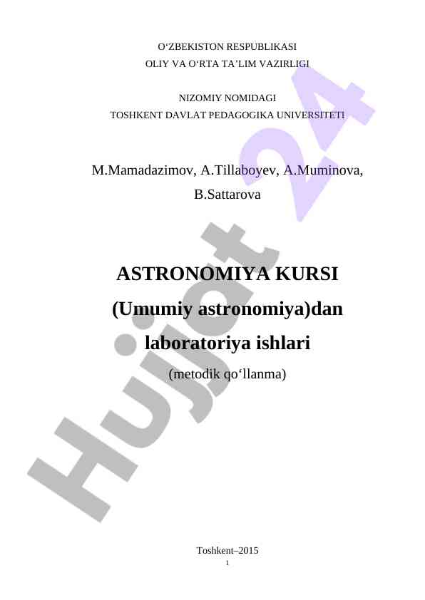 Astronomiya kursi laboratoriya ishlari metodik qo‘llanma