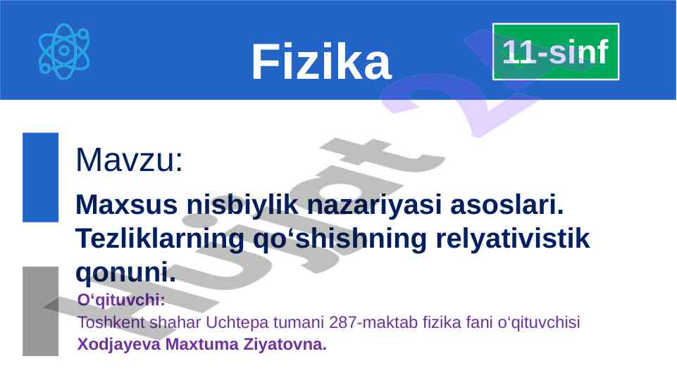 Maxsus nisbiylik nazariyasi asoslari