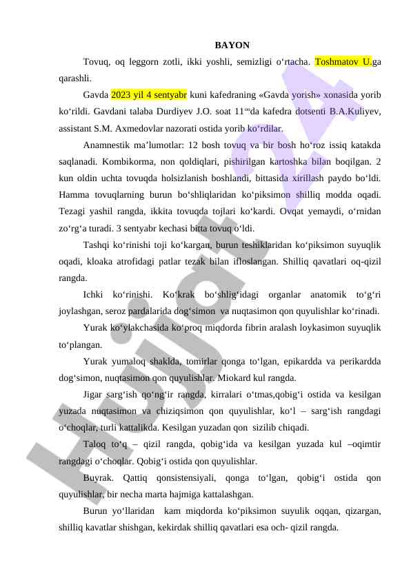 Tovuq kasalliklari bilan bog‘liq laboratoriya ishlari