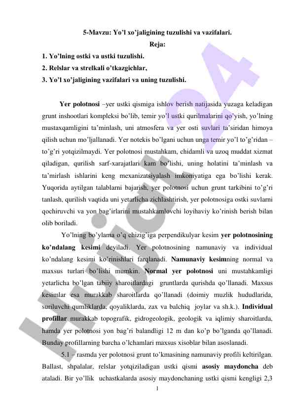 Yo’l xo’jaligi tuzilishi va vazifalari