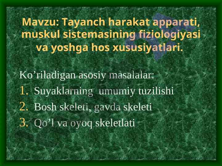 Tayanch harakat apparati fiziologiyasi asoslari