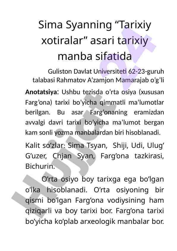 Tarixiy xotiralar asari va farg‘ona tarixi