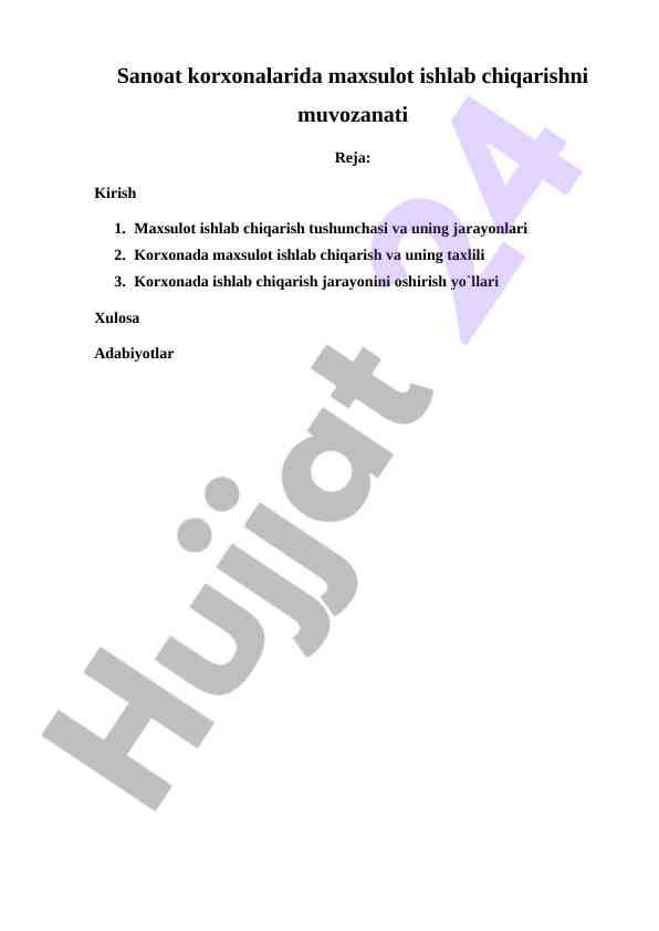 Sanoat Korxonalarida Maxsulot Ishlab Chiqarish