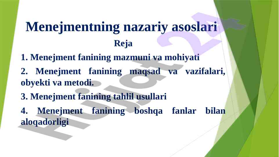 Menejmentning nazariy asoslari va tahlil usullari