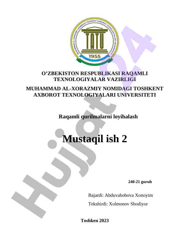 Raqamli qurilmalarni loyihalash mustaqil ish