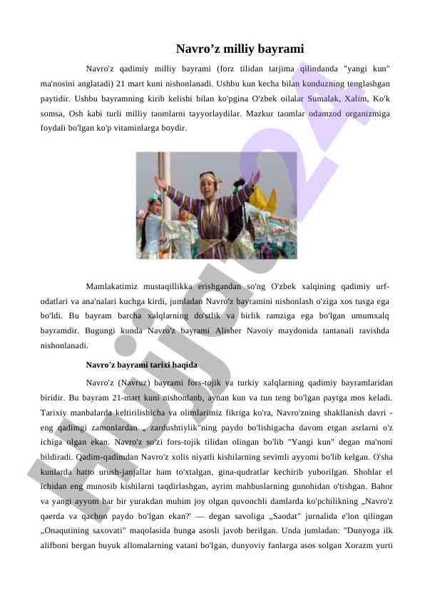Navro'z bayramining tarixi va an'analari