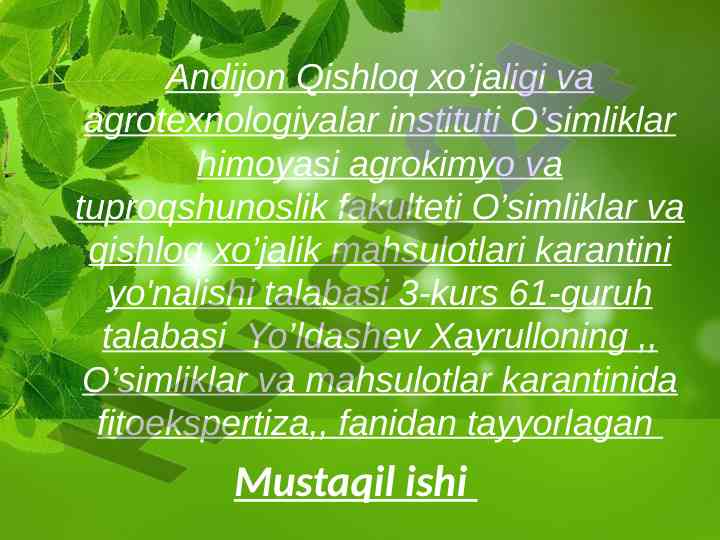 Qishloq ekinlarini ekspertiza qilish usullari