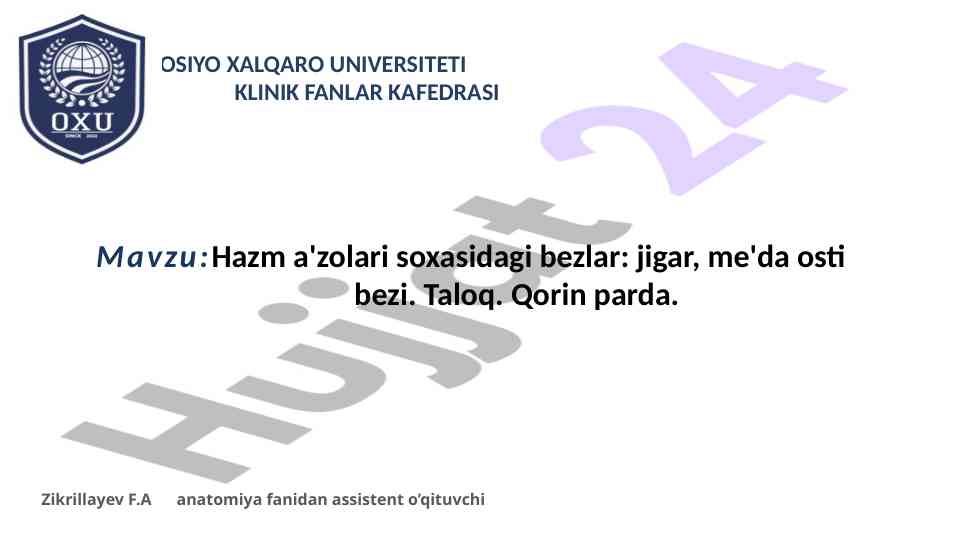 Hazm a'zolari soxasidagi bezlar: jigar va me'da osti bezi