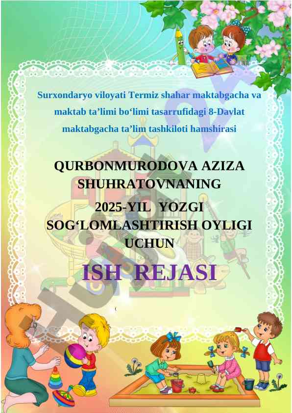Yozgi sog‘lomlashtirish oyligi rejasi
