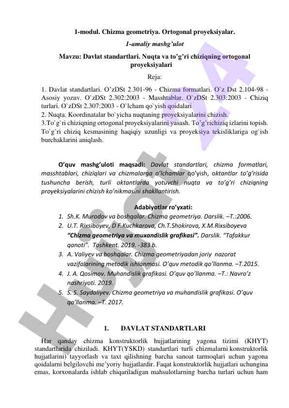 Chizma geometriya: ortogonal proyeksiyalar mavzusi