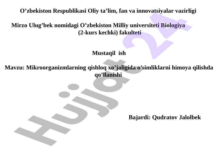 Mikroorganizmlarning o'simliklarni himoya qilishdagi roli