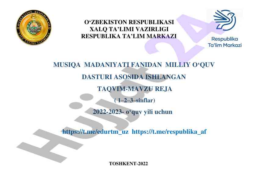 Musiqa madaniyati fani dars reja 2022-2023