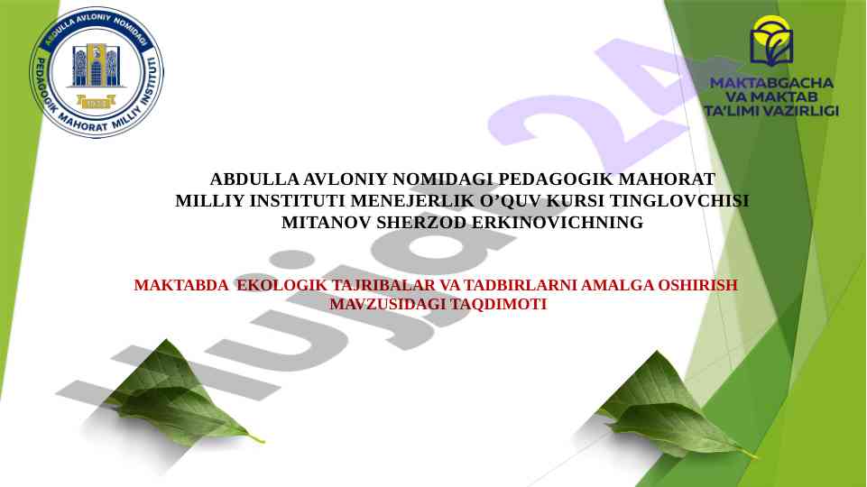 Ekologik tajribalar va tadbirlarga dasturiy loyihalar