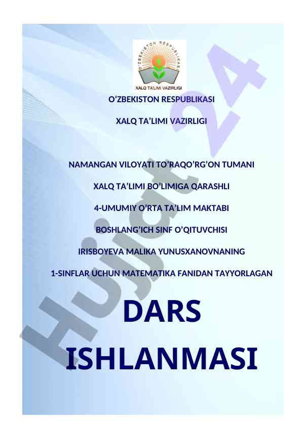 Burchak va uning turlari dars ishlanmasi