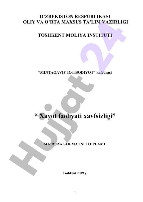 Xayot faoliyati xavfsizligi faning nazariy asoslari