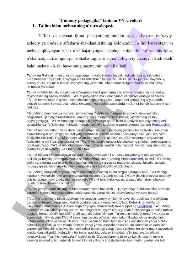 Ta'lim va mehnat o'rtasidagi aloqalar tahlili