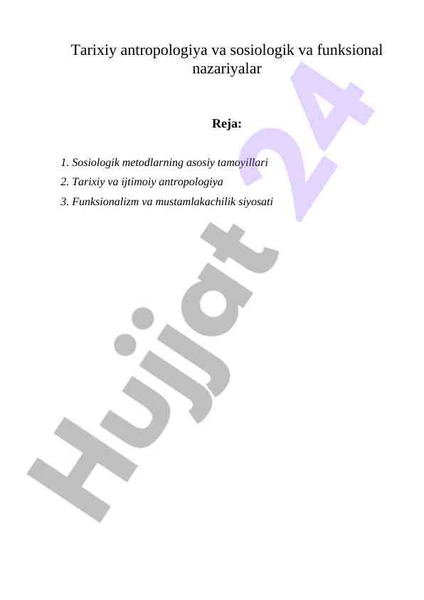 Tarixiy antropologiya va sosiologik nazariyalar