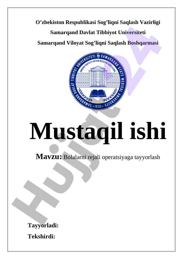 Bolalarni rejali operatsiyaga tayyorlash mavzusi