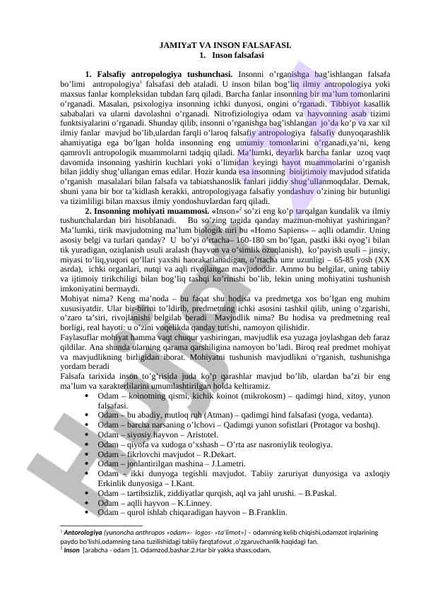 Inson falsafasi va antropologiya tushunchalari