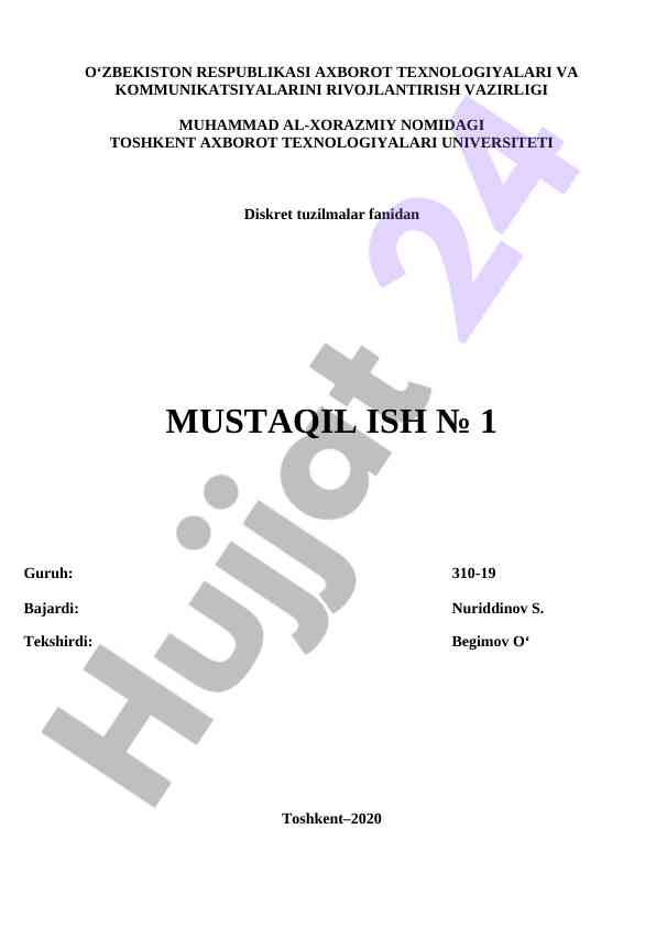 Diskret tuzilmalar fanidan mustaqil ish № 1