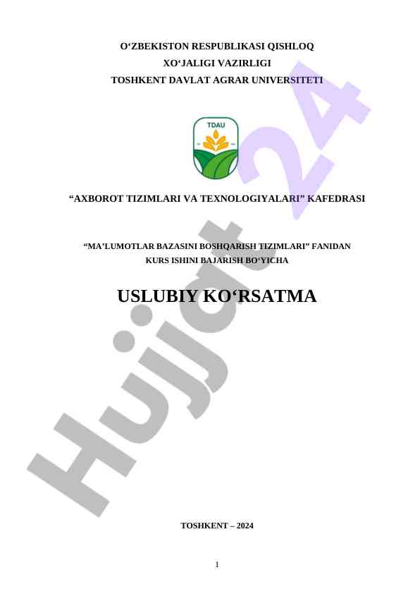 Ma’lumotlar bazasini boshqarish tizimlari kurs ishlari